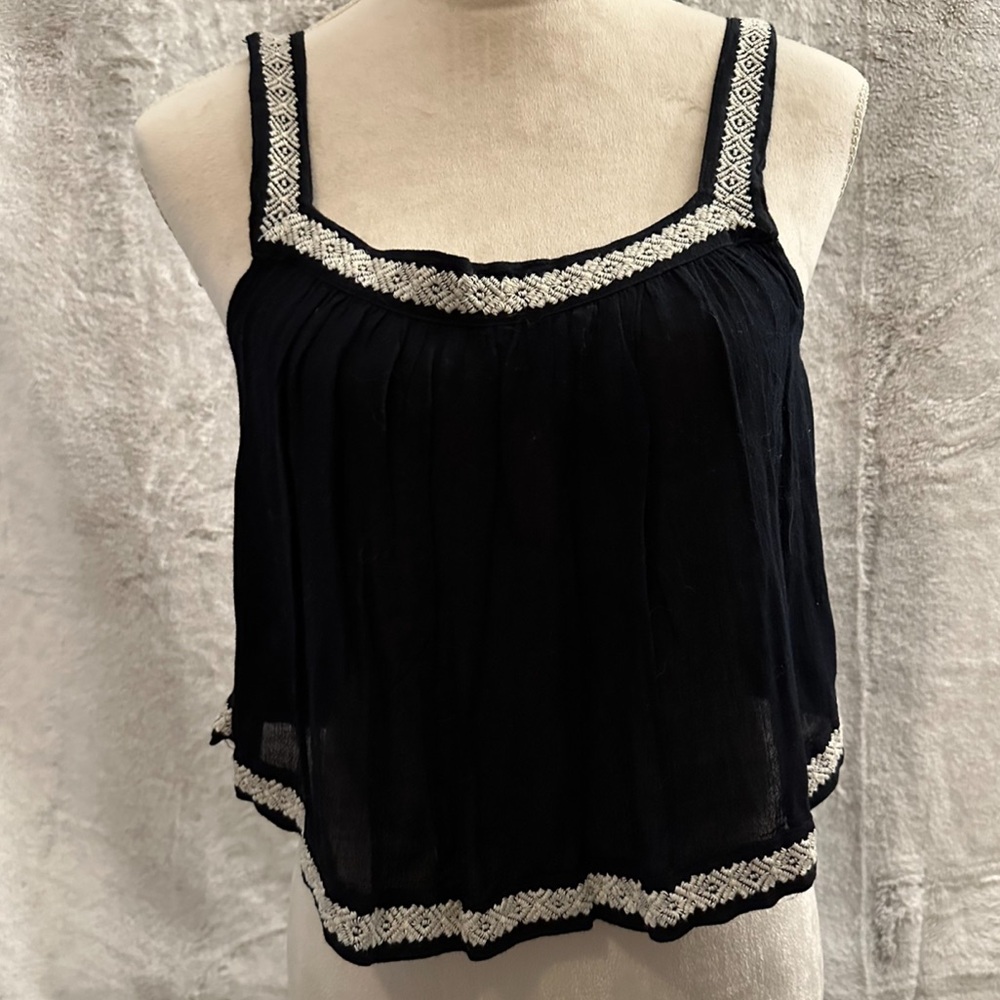 Forever 21 Cropped Black Tank with Embroidery, EUC, S